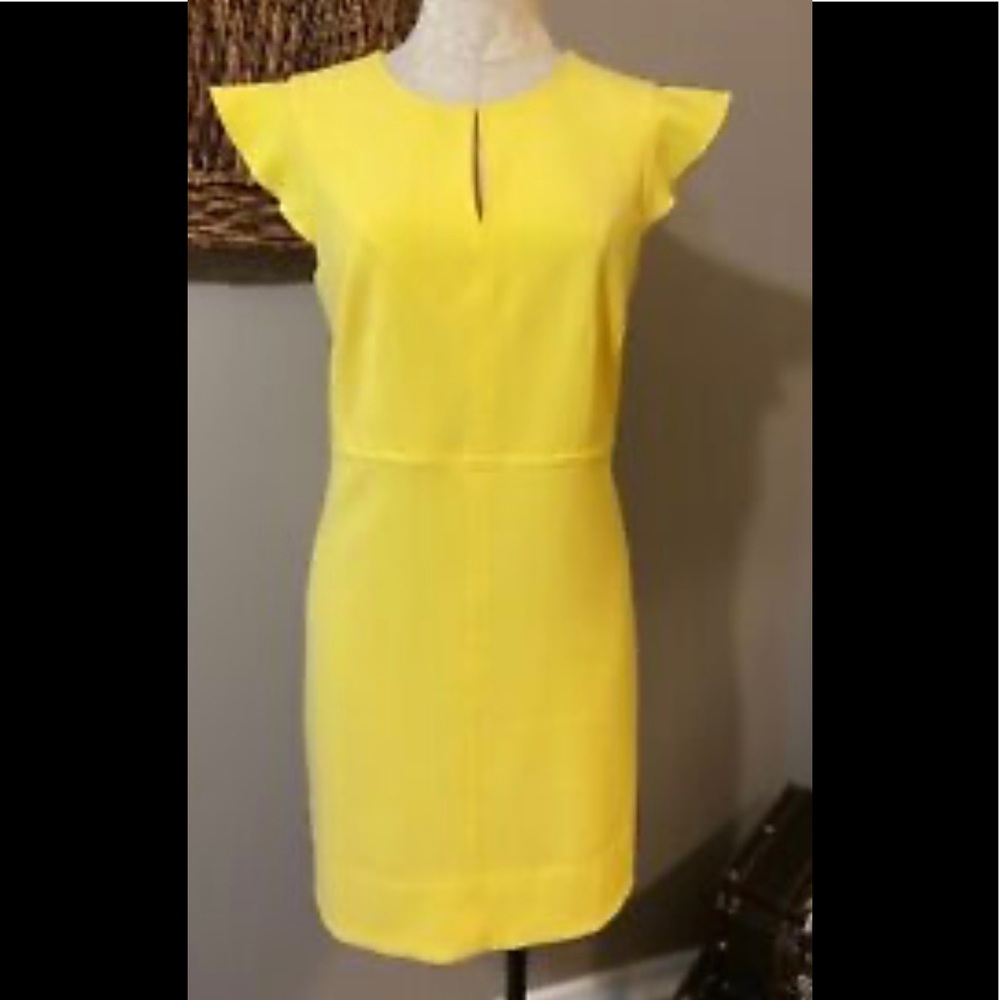 Ann Taylor Dress Pineapple Yellow Flutter Dress Size 10